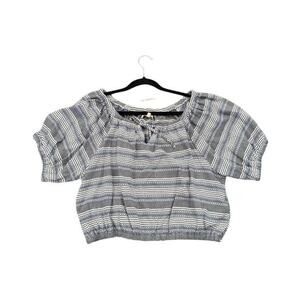 Madewell Jacquard Keyhole Crop Top Blue White Striped Blouse‎ XL NWT